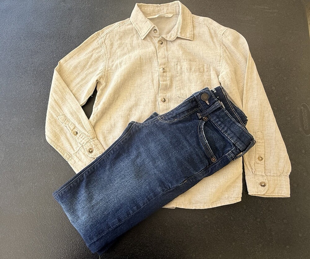 H&M Tan Button-Down Shirt + Old Navy Jeans Bundle | Boys Size 7 | Gentle Used